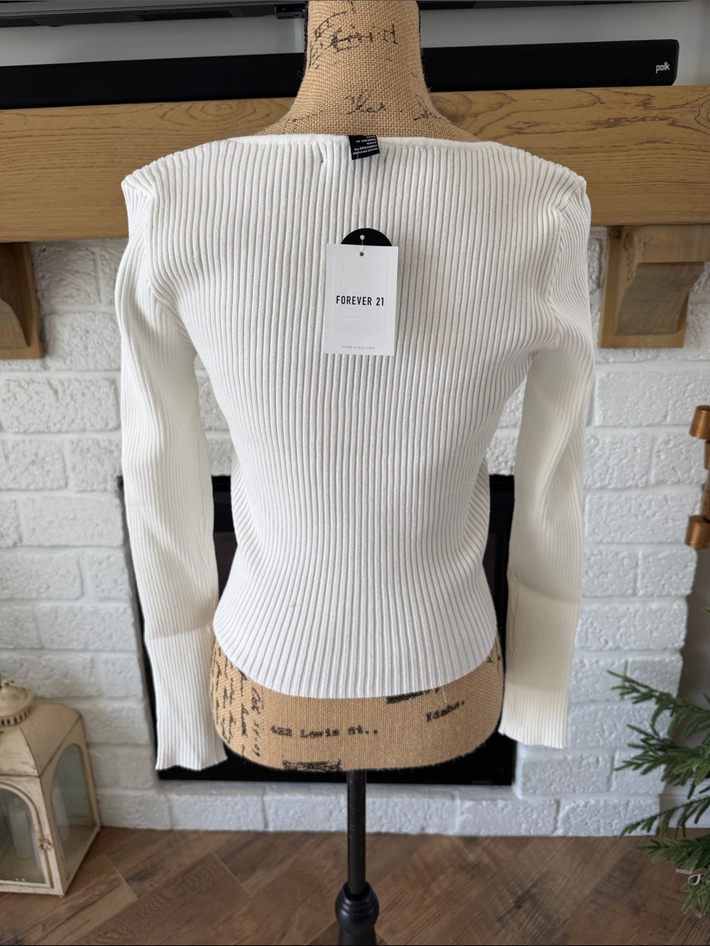 Forever 21 Women’s Cropped Rid-Knit Sweater White - Picture 3 of 5